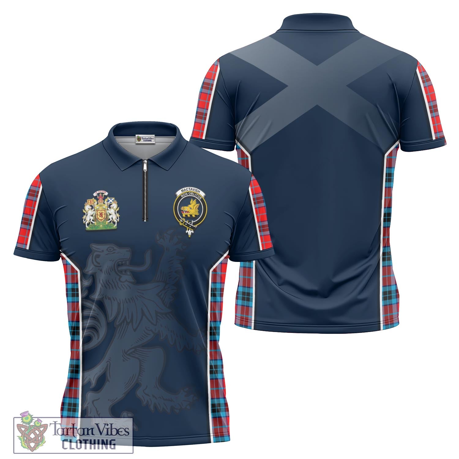 Tartan Vibes Clothing MacTavish Modern Tartan Zipper Polo Shirt with Family Crest and Lion Rampant Vibes Sport Style