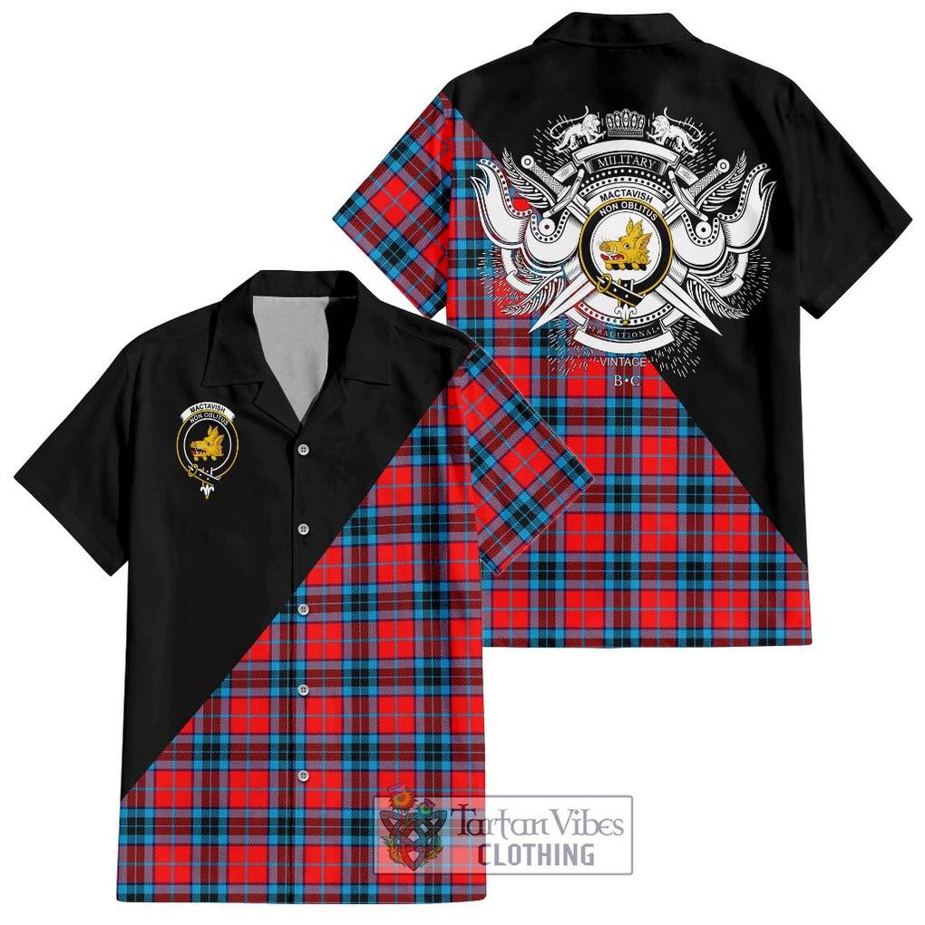 MacTavish (McTavish) Tartan Short Sleeve Button Shirt with Family Crest and Military Logo Style Kid - Tartanvibesclothing Shop