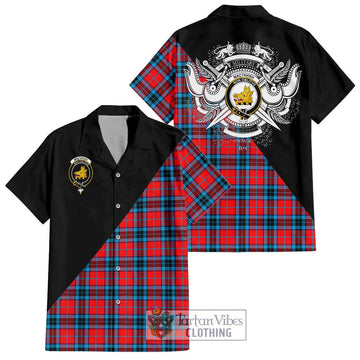 MacTavish (McTavish) Tartan Short Sleeve Button Shirt with Family Crest and Military Logo Style