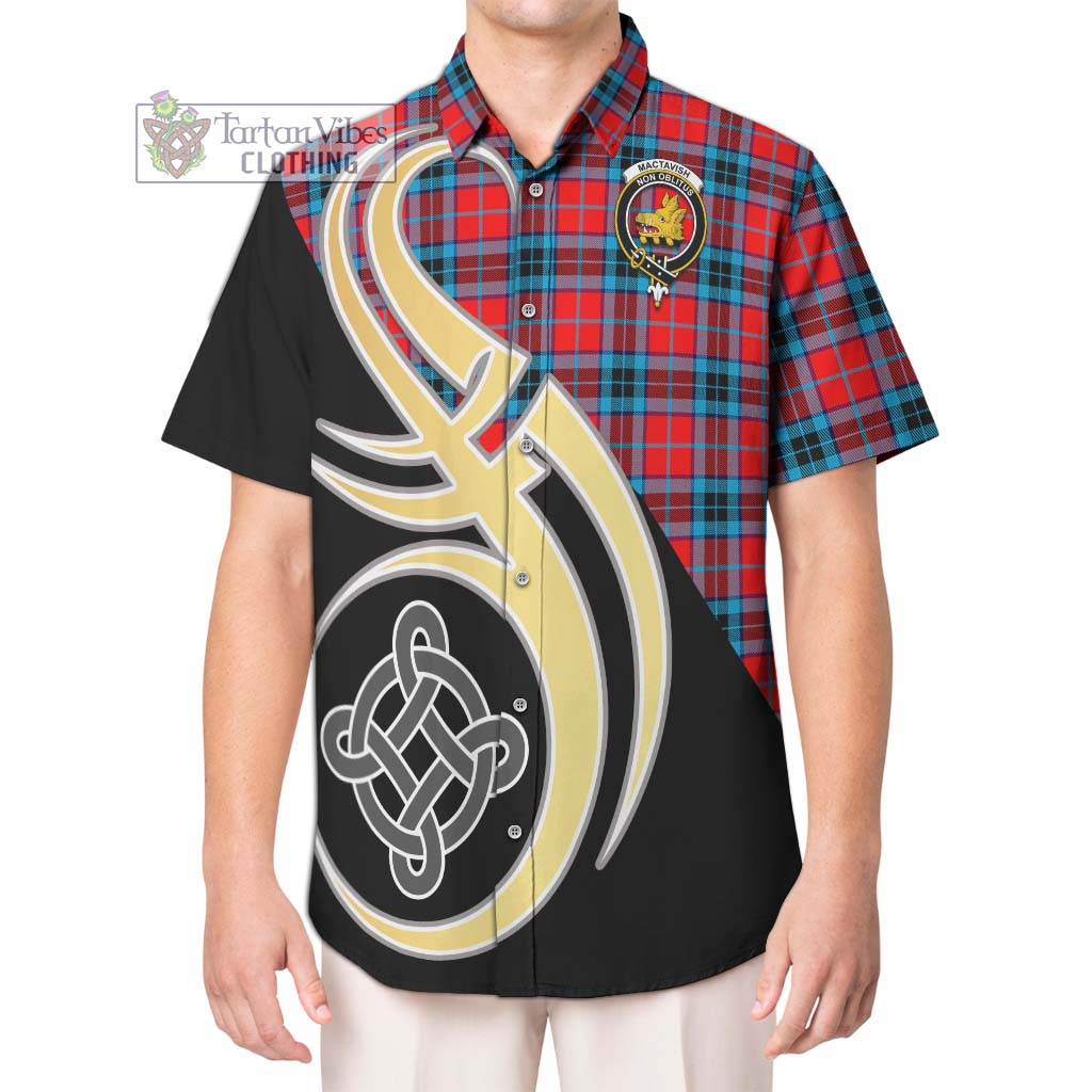 MacTavish (McTavish) Tartan Short Sleeve Button Shirt with Family Crest and Celtic Symbol Style Kid - Tartan Vibes Clothing