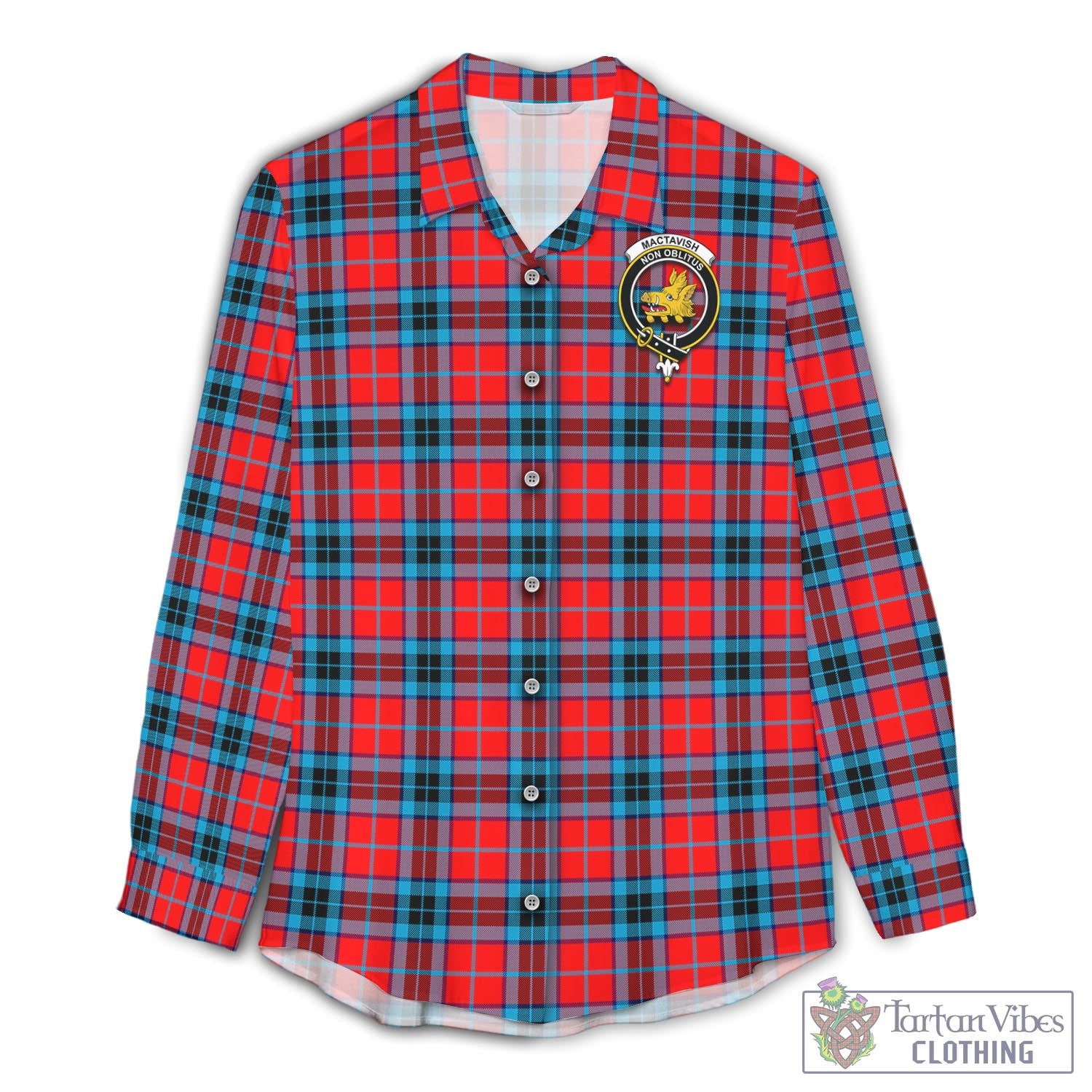 Tartan Vibes Clothing MacTavish Modern Tartan Womens Casual Shirt with Family Crest