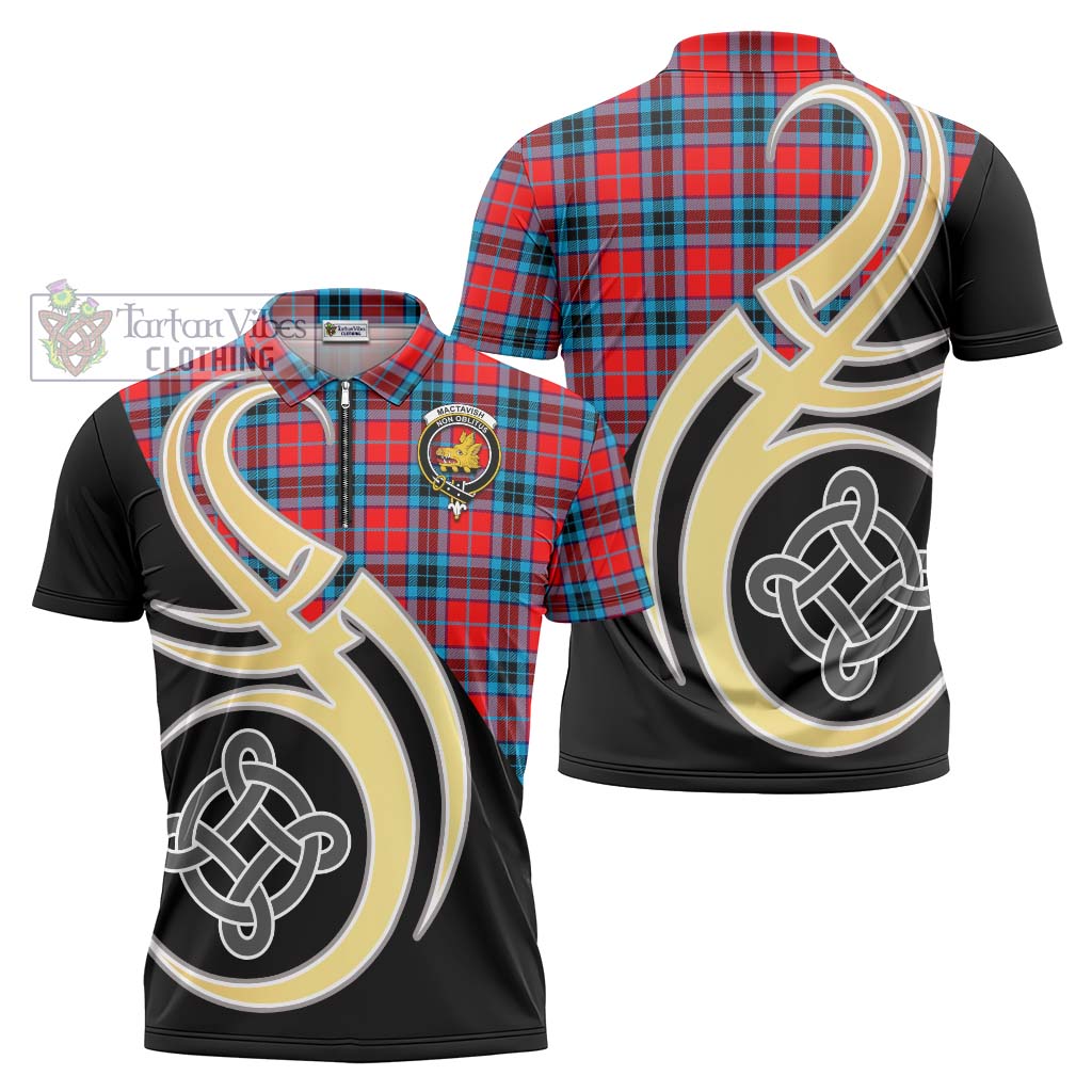 Tartan Vibes Clothing MacTavish Modern Tartan Zipper Polo Shirt with Family Crest and Celtic Symbol Style