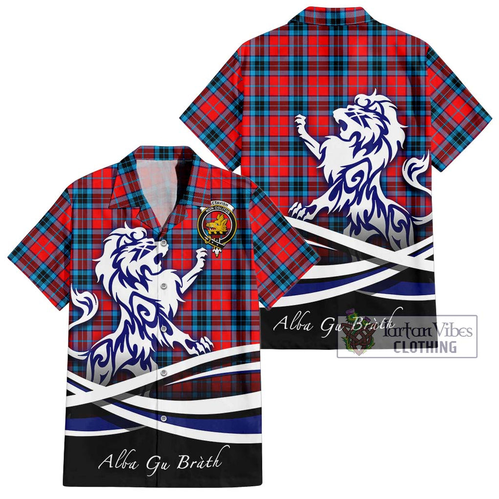 MacTavish (McTavish) Tartan Short Sleeve Button Shirt with Alba Gu Brath Regal Lion Emblem Kid - Tartanvibesclothing Shop