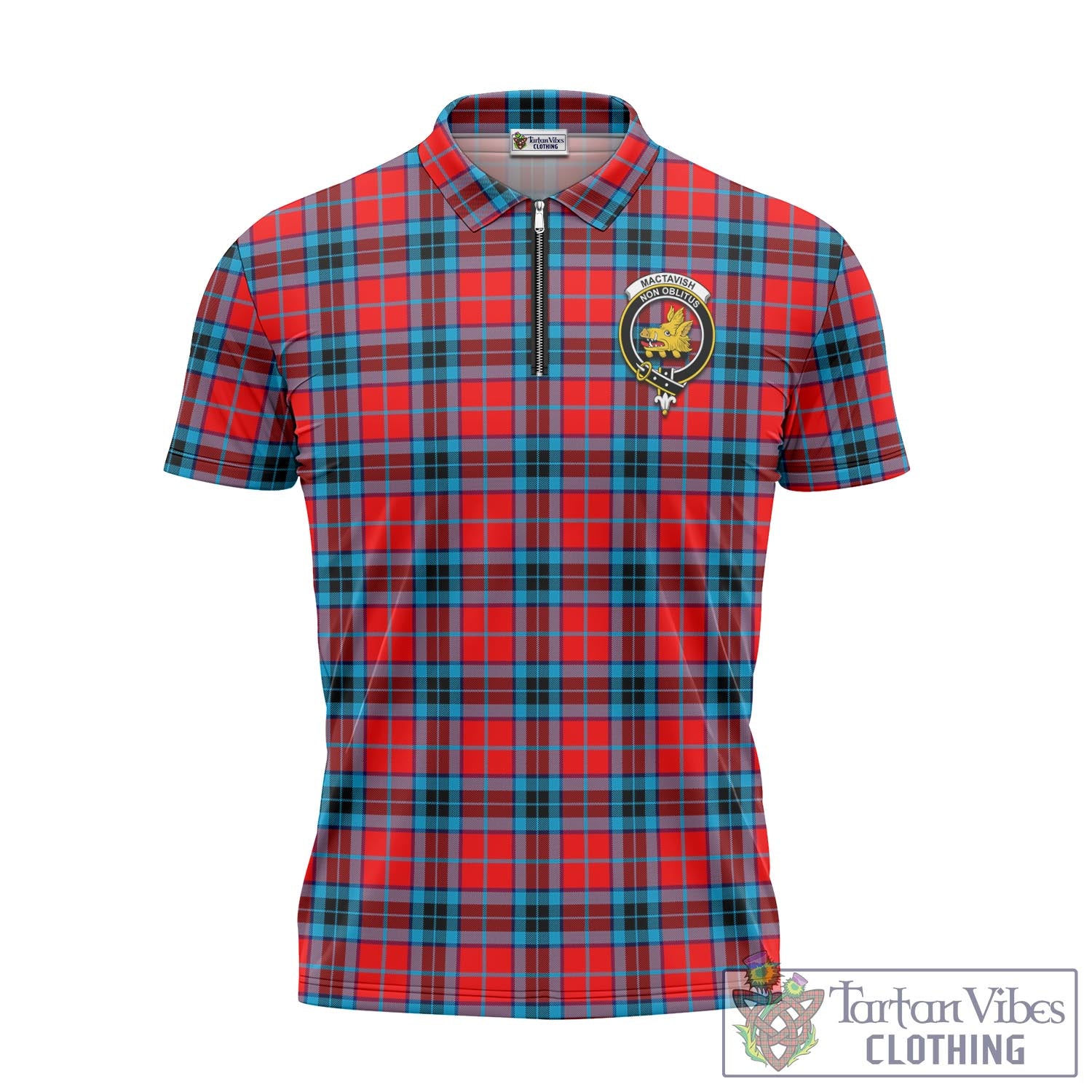 Tartan Vibes Clothing MacTavish Modern Tartan Zipper Polo Shirt with Family Crest