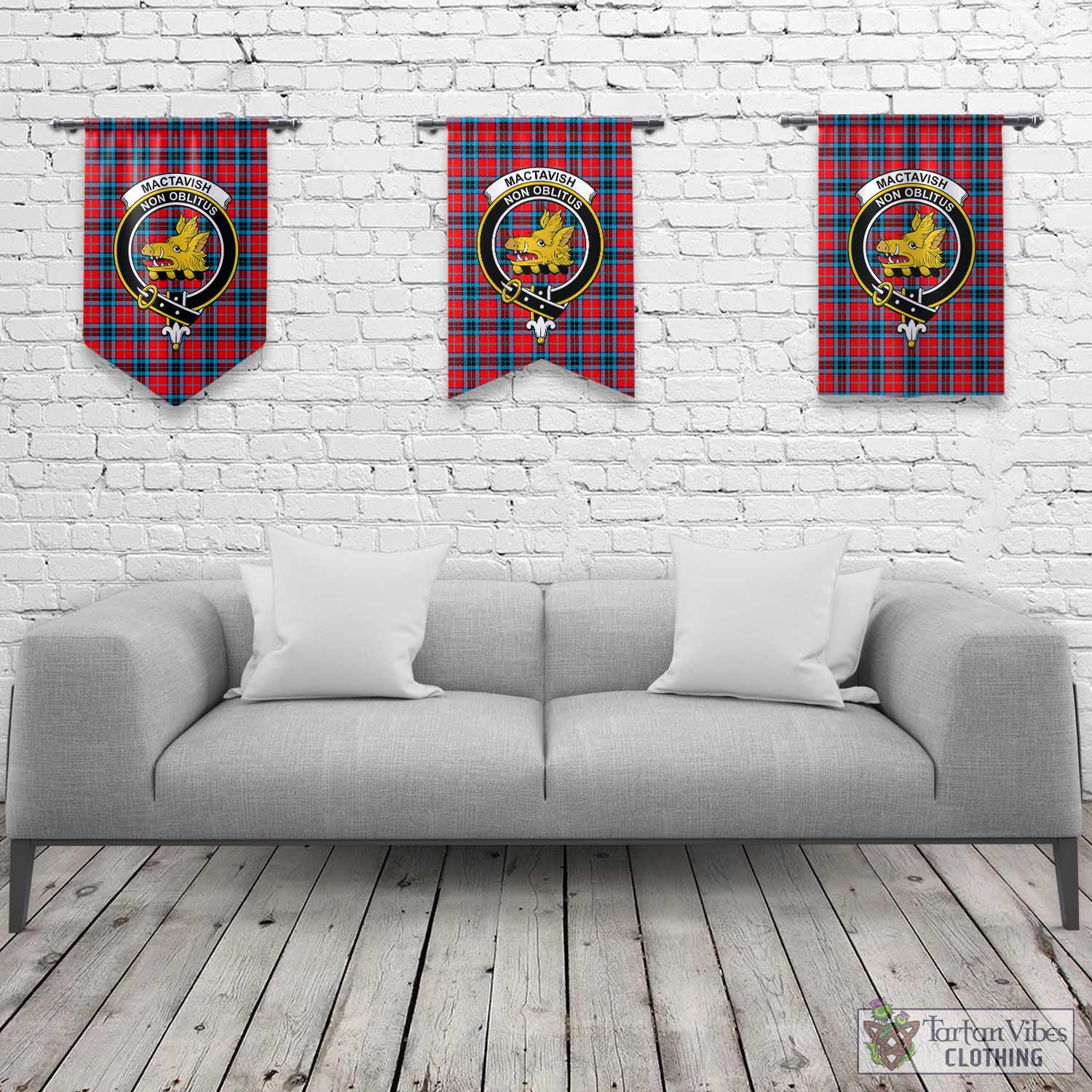 Tartan Vibes Clothing MacTavish Modern Tartan Gonfalon, Tartan Banner with Family Crest