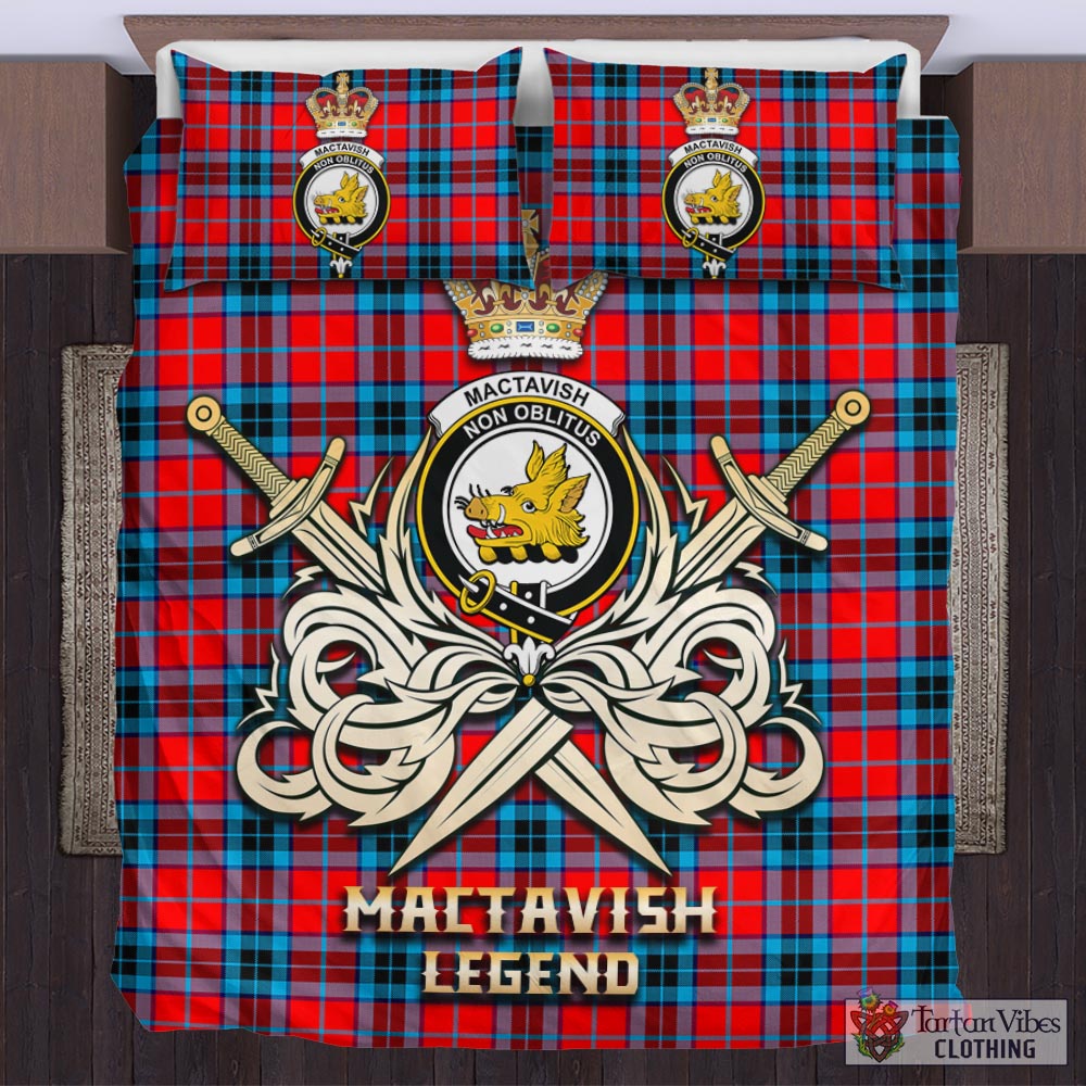 Tartan Vibes Clothing MacTavish Modern Tartan Bedding Set with Clan Crest and the Golden Sword of Courageous Legacy