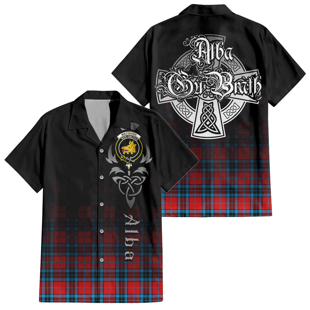 Tartan Vibes Clothing MacTavish Modern Tartan Short Sleeve Button Up Featuring Alba Gu Brath Family Crest Celtic Inspired