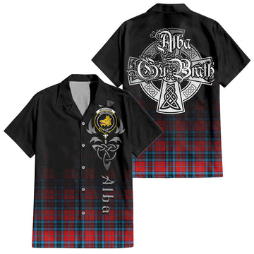 MacTavish (McTavish) Tartan Short Sleeve Button Up Shirt Featuring Alba Gu Brath Family Crest Celtic Inspired