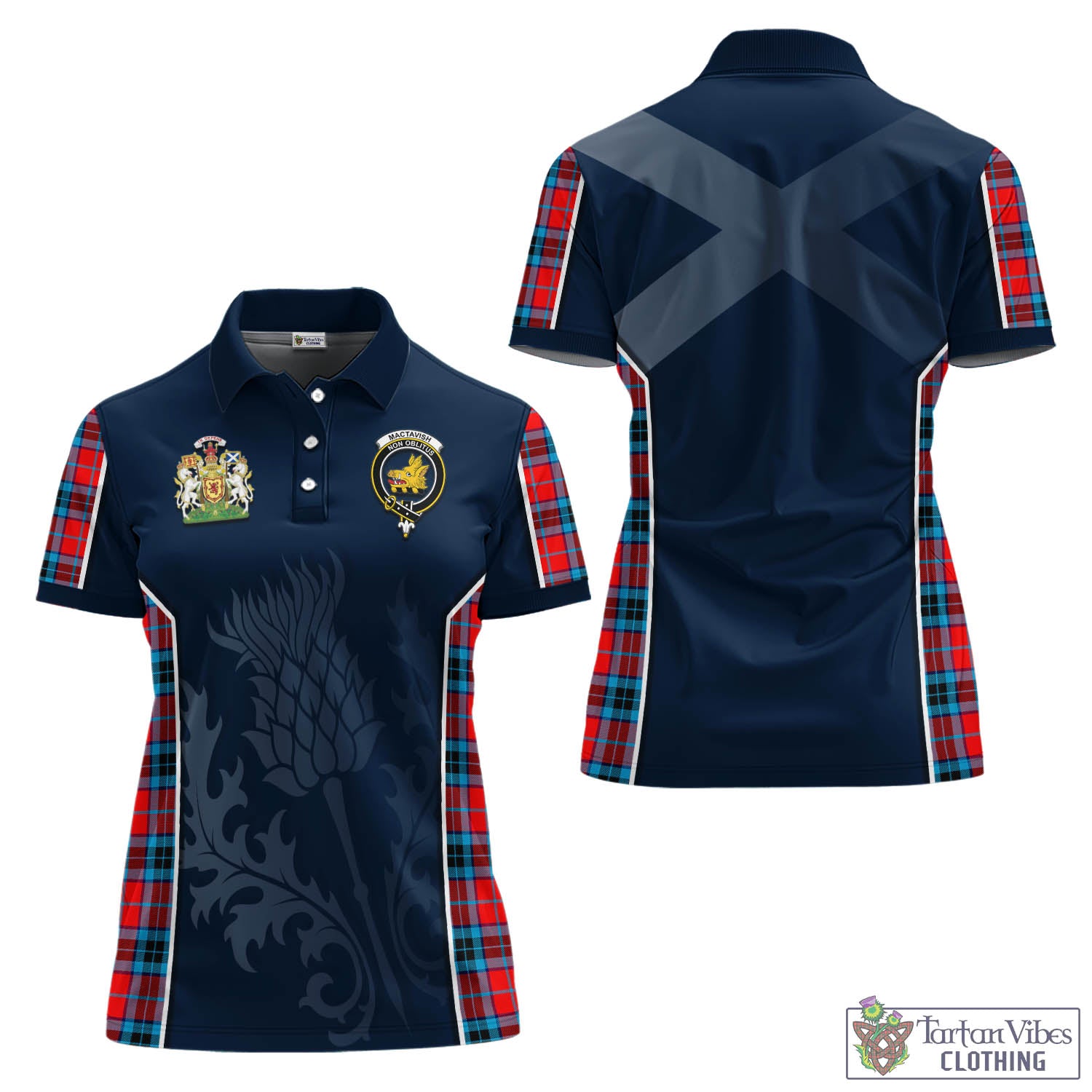 Tartan Vibes Clothing MacTavish Modern Tartan Women's Polo Shirt with Family Crest and Scottish Thistle Vibes Sport Style