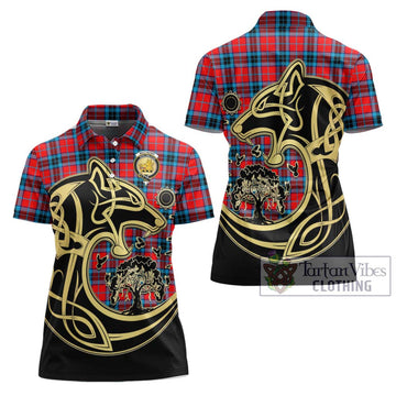 MacTavish (McTavish) Tartan Women's Polo Shirt with Family Crest Celtic Wolf Style