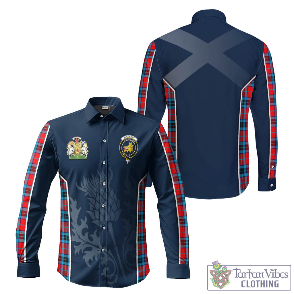 Tartan Vibes Clothing MacTavish Modern Tartan Long Sleeve Button Up Shirt with Family Crest and Scottish Thistle Vibes Sport Style