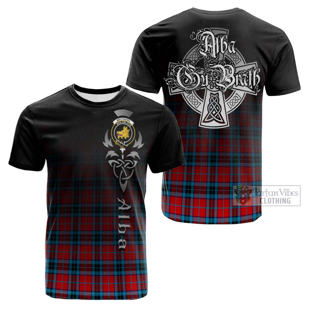 Tartan Vibes Clothing MacTavish Modern Tartan Cotton T-shirt Featuring Alba Gu Brath Family Crest Celtic Inspired