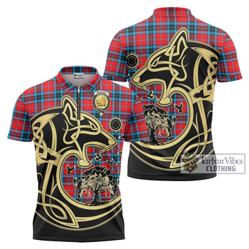 MacTavish (McTavish) Tartan Zipper Polo Shirt with Family Crest Celtic Wolf Style