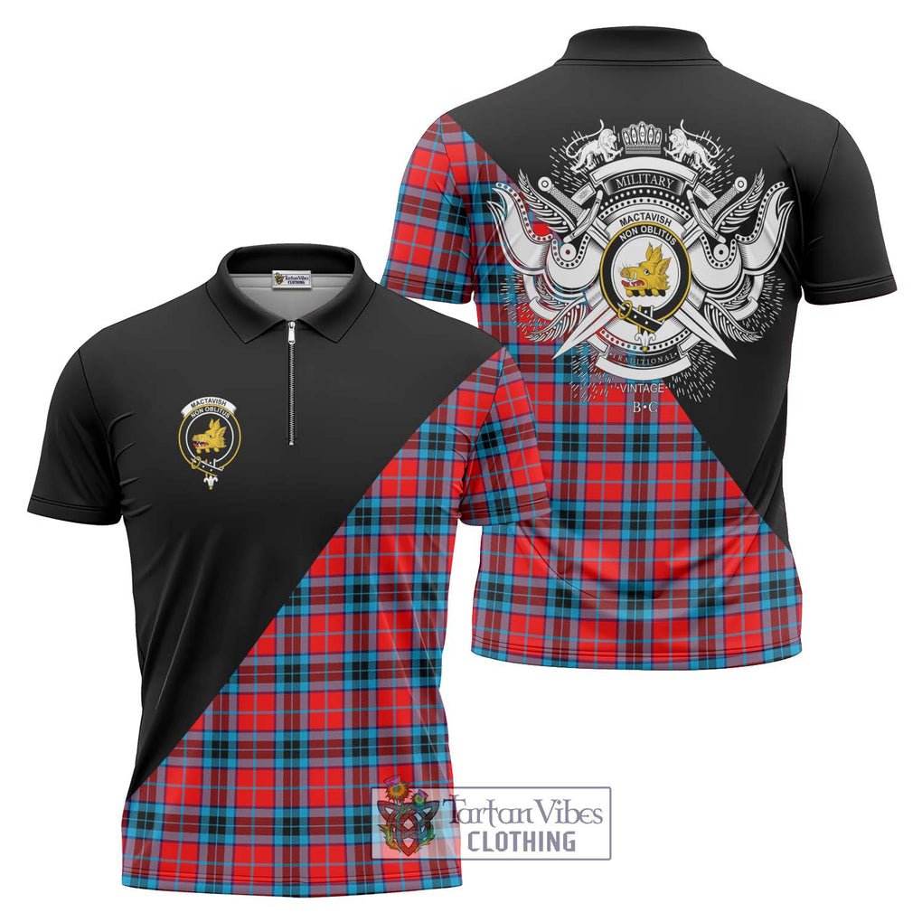 MacTavish (McTavish) Tartan Zipper Polo Shirt with Family Crest and Military Logo Style Unisex - Tartanvibesclothing Shop