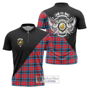 MacTavish (McTavish) Tartan Zipper Polo Shirt with Family Crest and Military Logo Style