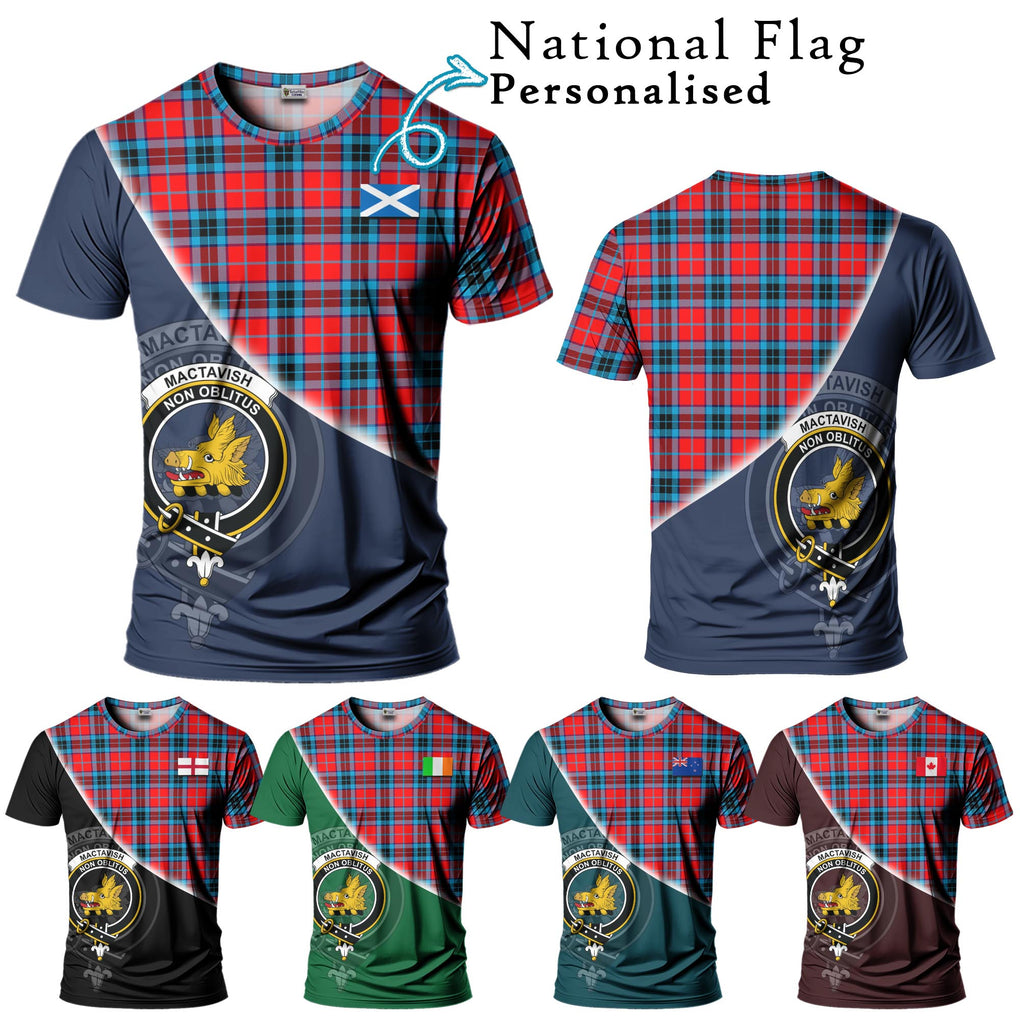 MacTavish (McTavish) Tartan T-Shirt with Personalised National Flag and Family Crest Half Style Kid's Shirt - Tartanvibesclothing Shop