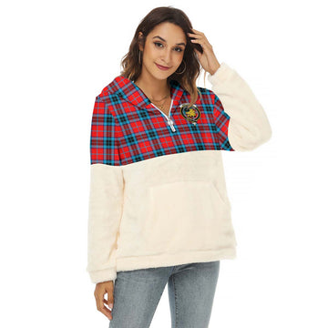 MacTavish (McTavish) Tartan Half Style Women's Borg Fleece Hoodie with Half Zip with Family Crest Female - Tartan Vibes Clothing