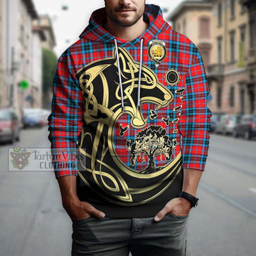 MacTavish (McTavish) Tartan Hoodie with Family Crest Celtic Wolf Style