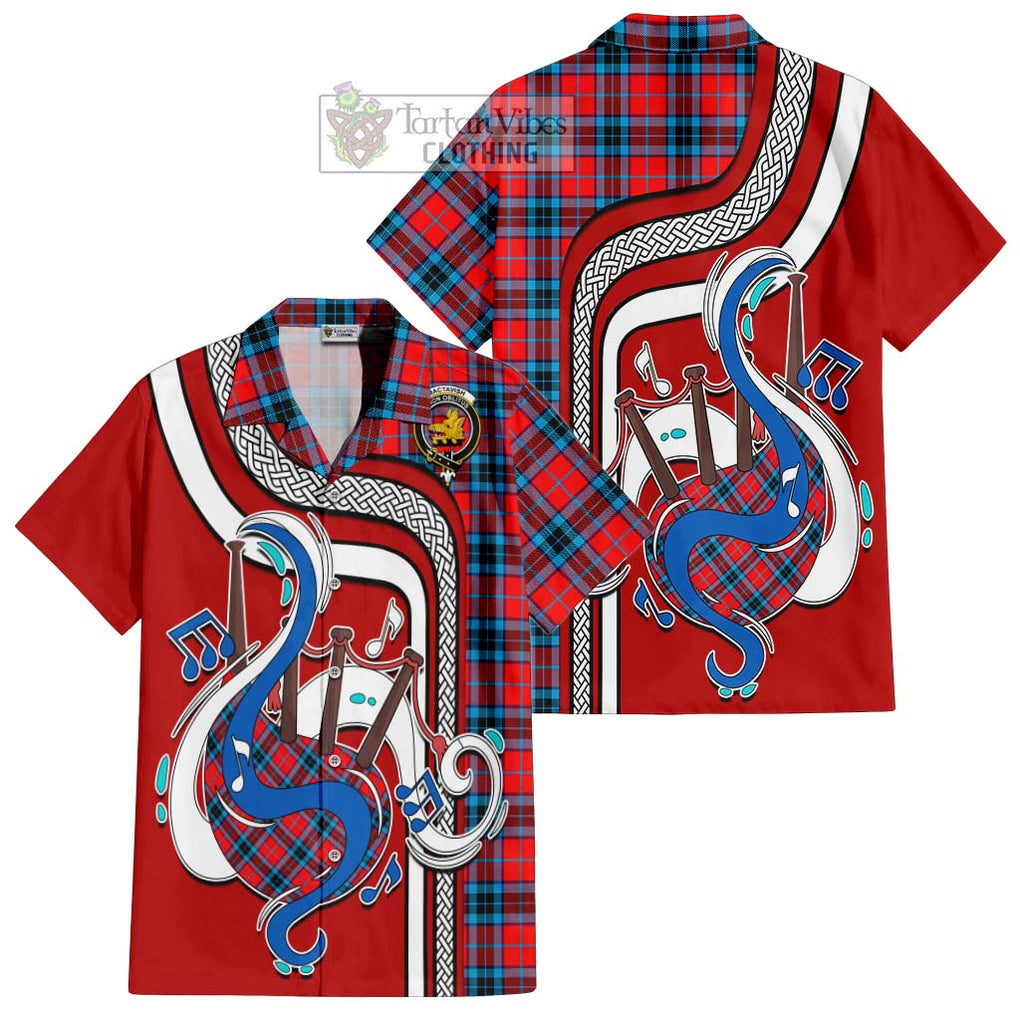 MacTavish (McTavish) Tartan Short Sleeve Button Shirt with Epic Bagpipe Style Kid - Tartanvibesclothing Shop