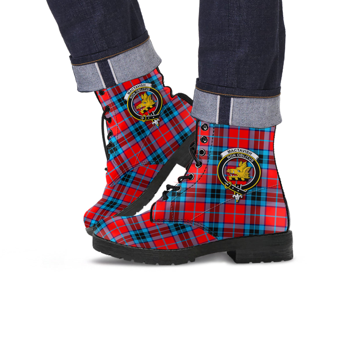 MacTavish (McTavish) Tartan Leather Boots with Family Crest Men' Boots - Tartan Vibes Clothing