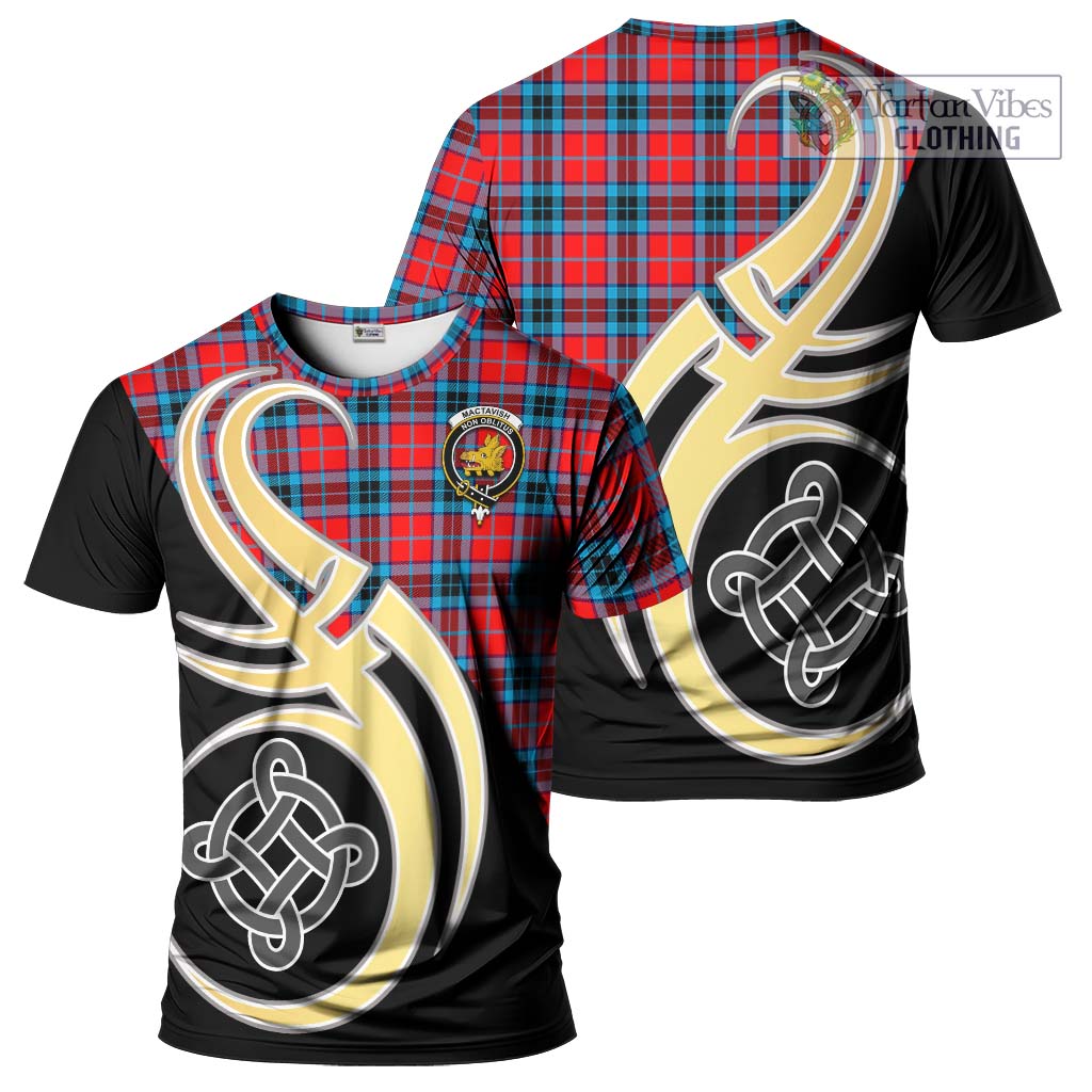 Tartan Vibes Clothing MacTavish Modern Tartan T-Shirt with Family Crest and Celtic Symbol Style