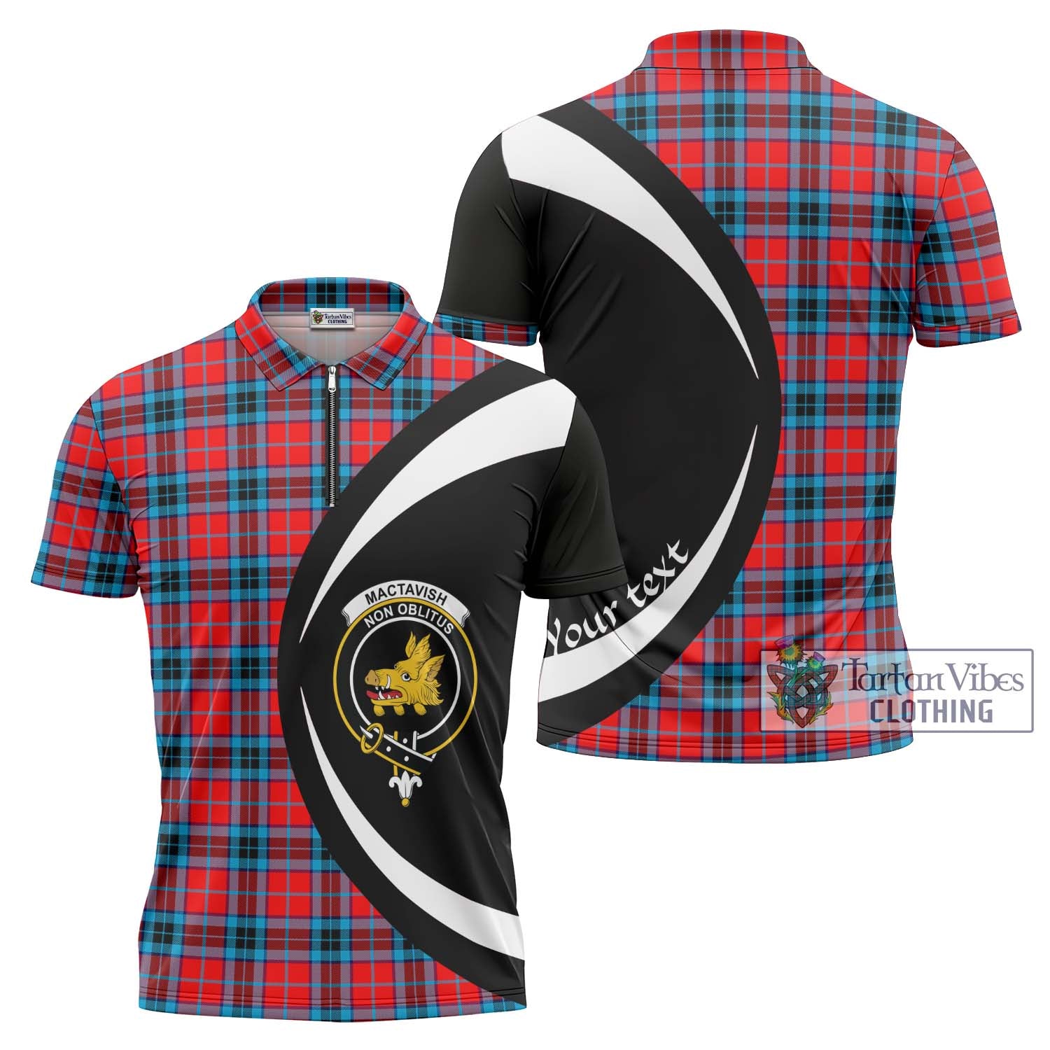 Tartan Vibes Clothing MacTavish Modern Tartan Zipper Polo Shirt with Family Crest Circle Style