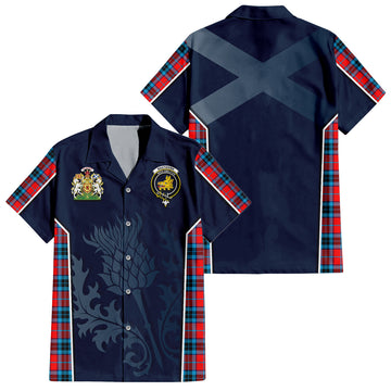 MacTavish (McTavish) Tartan Short Sleeve Button Up Shirt with Family Crest and Scottish Thistle Vibes Sport Style