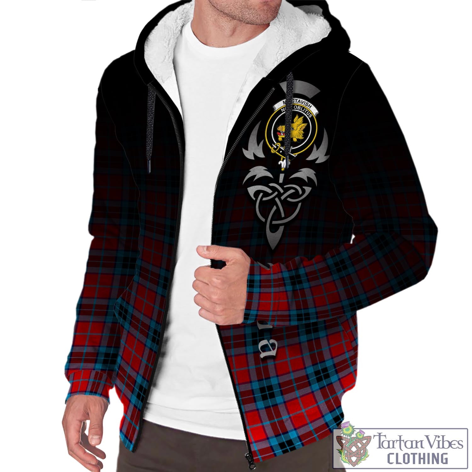 Tartan Vibes Clothing MacTavish Modern Tartan Sherpa Hoodie Featuring Alba Gu Brath Family Crest Celtic Inspired