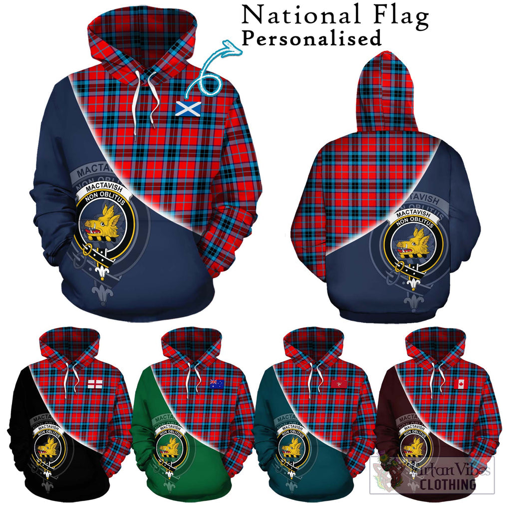 MacTavish (McTavish) Tartan Hoodie with Personalised National Flag and Family Crest Half Style Zip Hoodie - Tartanvibesclothing Shop