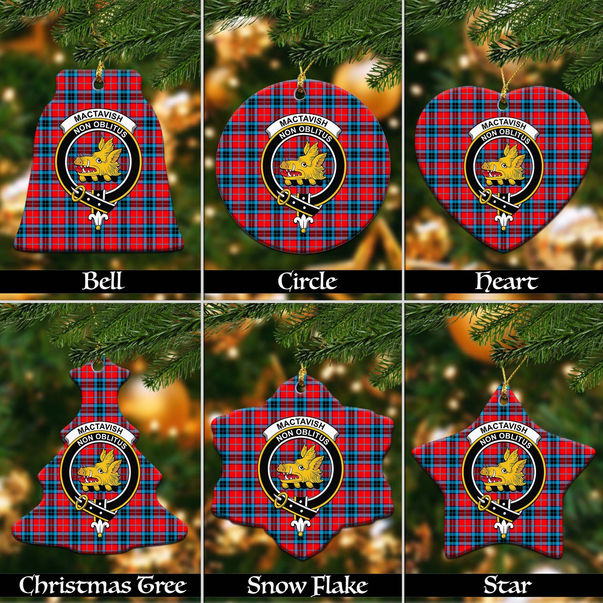 MacTavish Modern Tartan Christmas Ornaments with Family Crest - Tartanvibesclothing