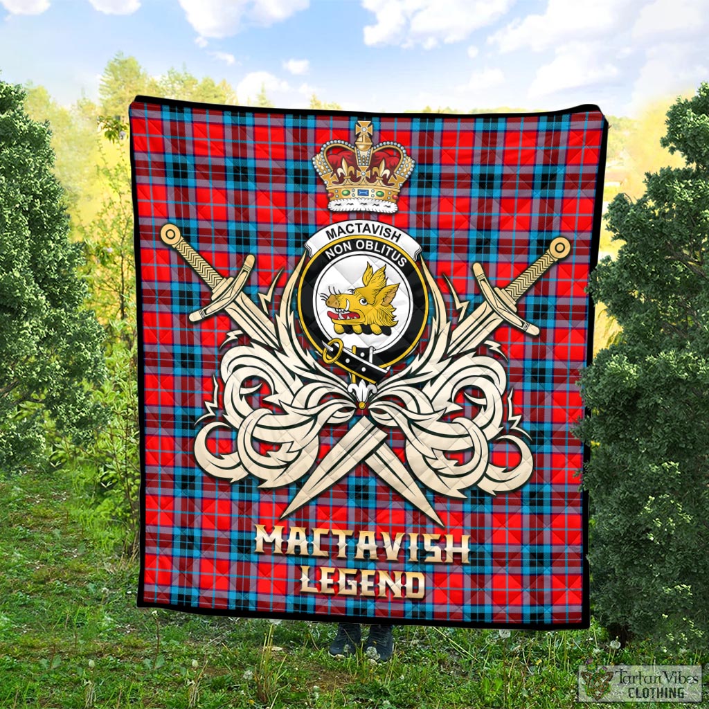 Tartan Vibes Clothing MacTavish Modern Tartan Quilt with Clan Crest and the Golden Sword of Courageous Legacy