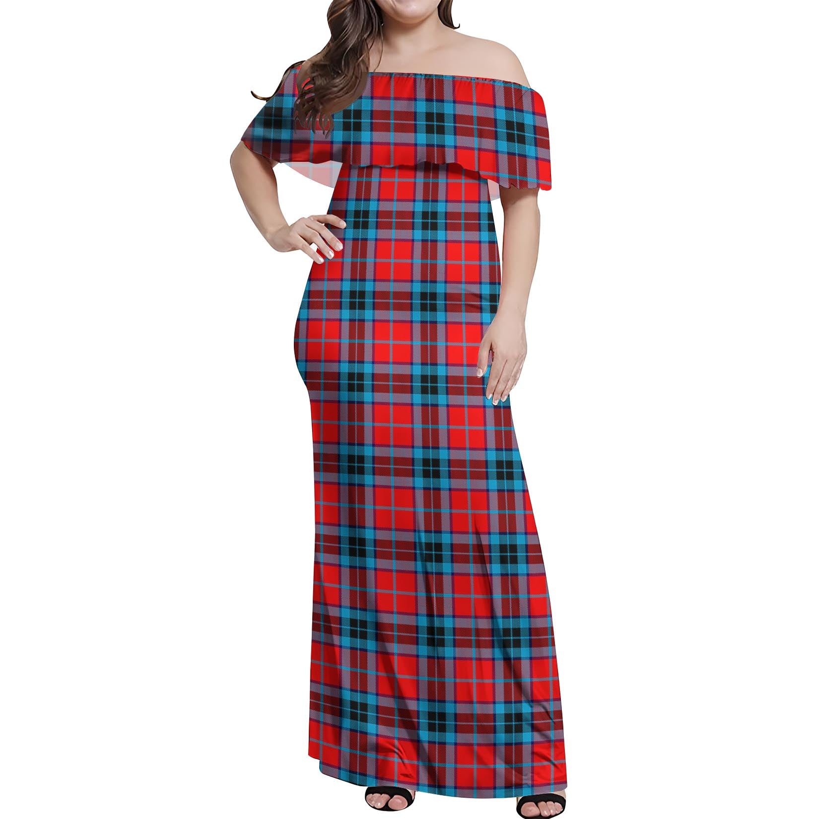 MacTavish Modern Tartan Off Shoulder Long Dress Women's Dress - Tartanvibesclothing