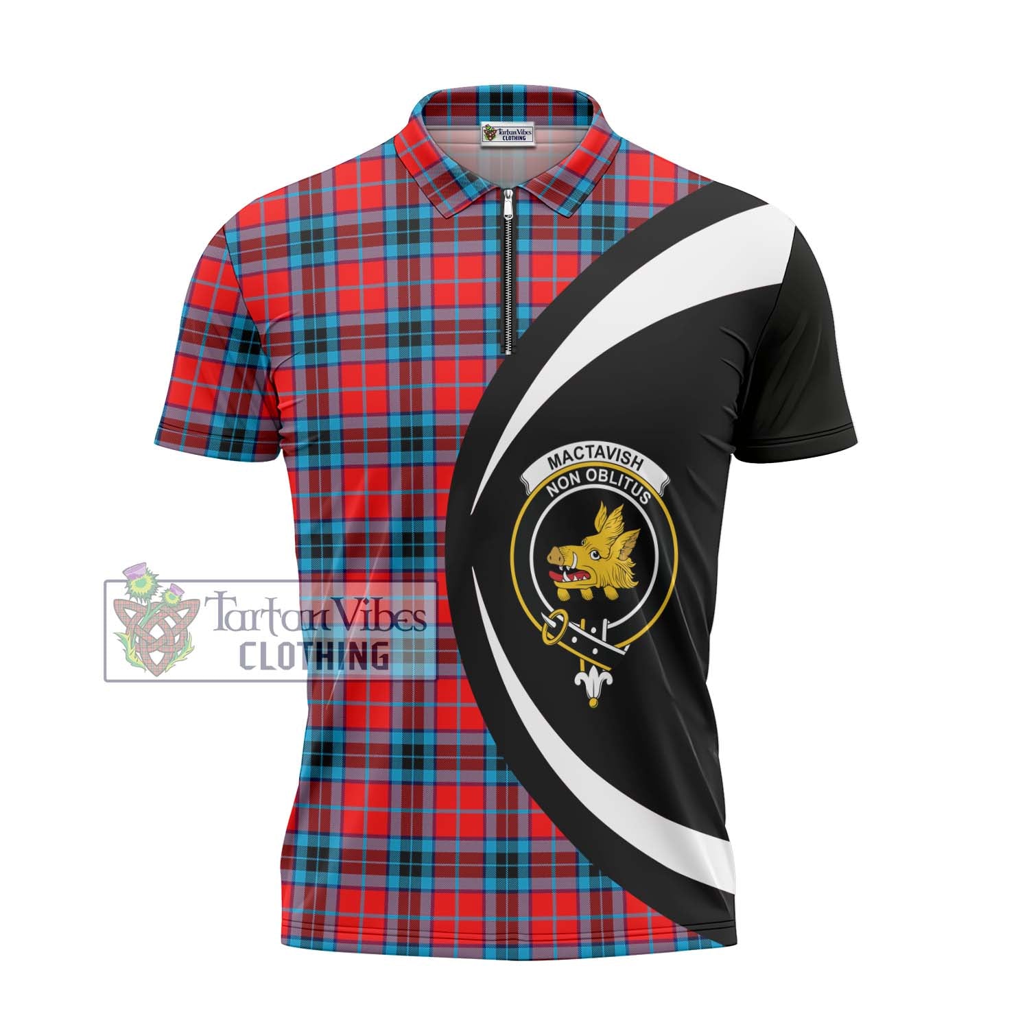 Tartan Vibes Clothing MacTavish Modern Tartan Zipper Polo Shirt with Family Crest Circle Style