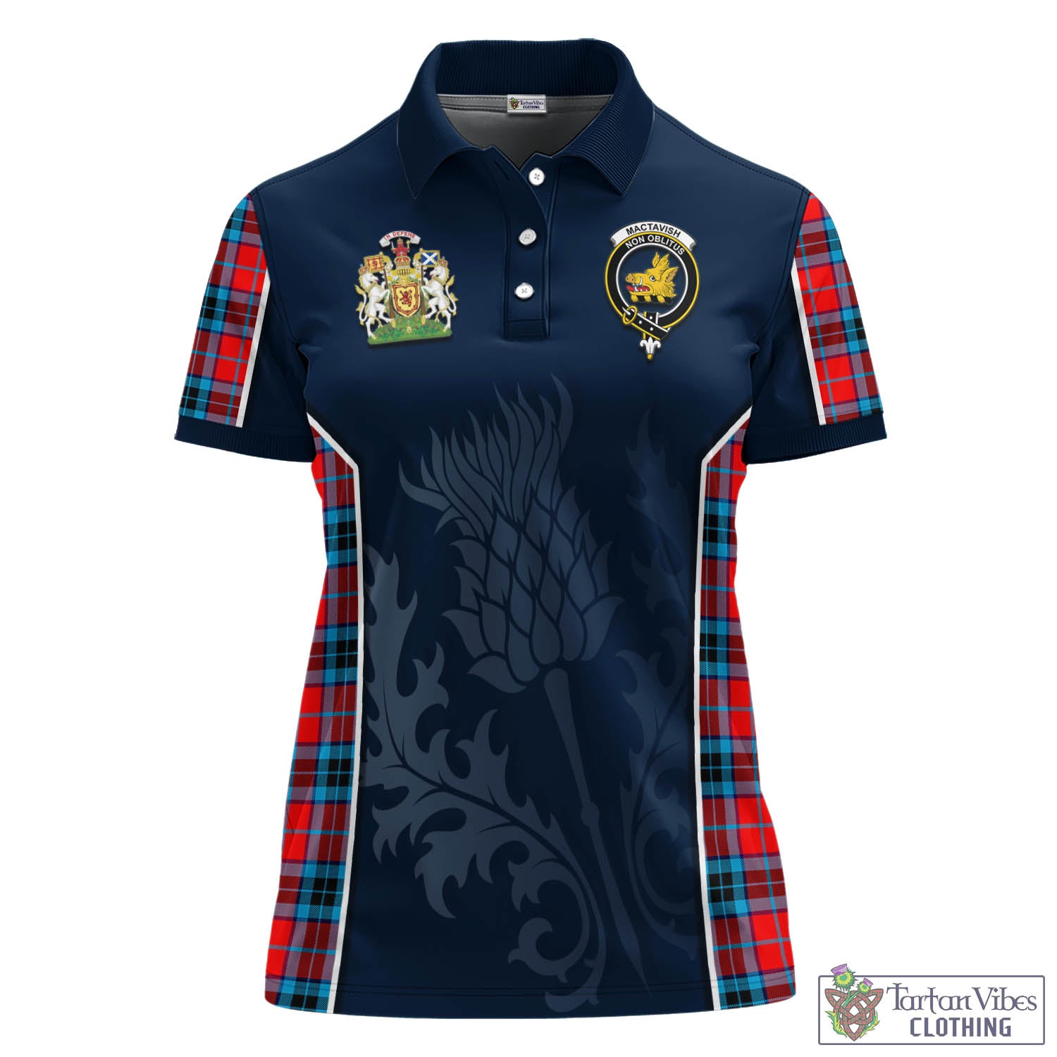 Tartan Vibes Clothing MacTavish Modern Tartan Women's Polo Shirt with Family Crest and Scottish Thistle Vibes Sport Style