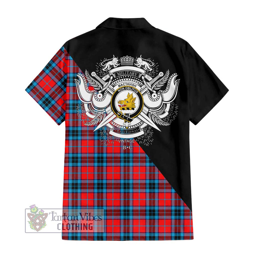 MacTavish (McTavish) Tartan Short Sleeve Button Shirt with Family Crest and Military Logo Style - Tartanvibesclothing Shop