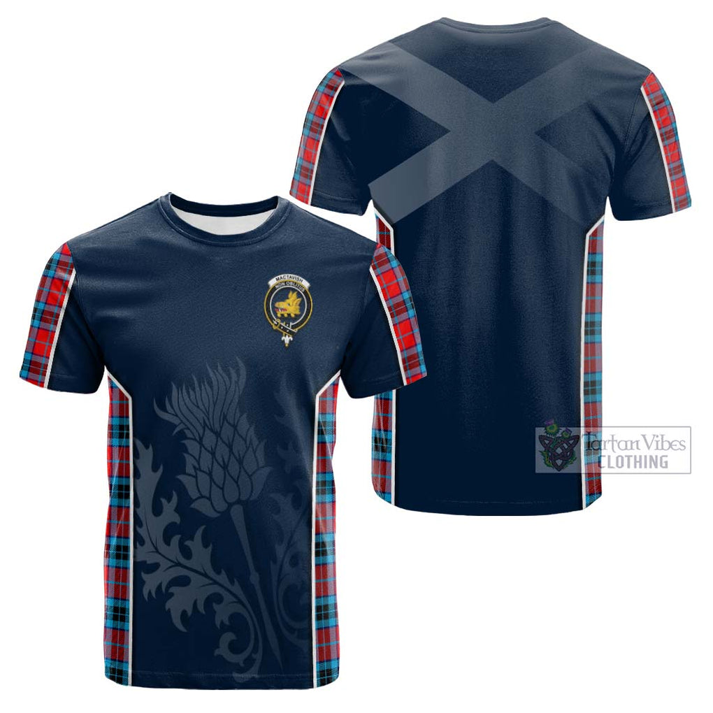 Tartan Vibes Clothing MacTavish Modern Tartan Cotton T-shirt with Family Crest and Scottish Thistle Vibes Sport Style