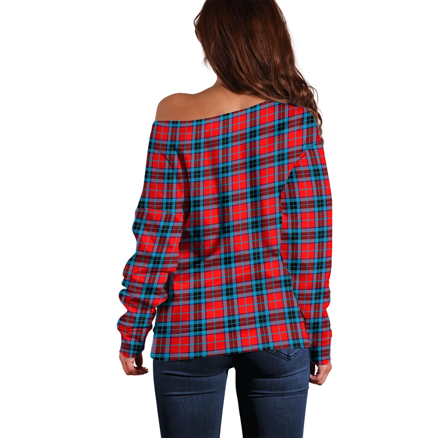 MacTavish Modern Tartan Off Shoulder Women Sweater with Family Crest - Tartanvibesclothing