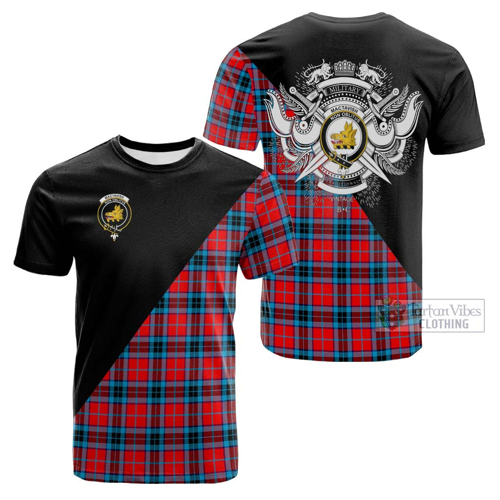 Tartan Vibes Clothing MacTavish Modern Tartan Cotton T-shirt with Family Crest and Military Logo Style