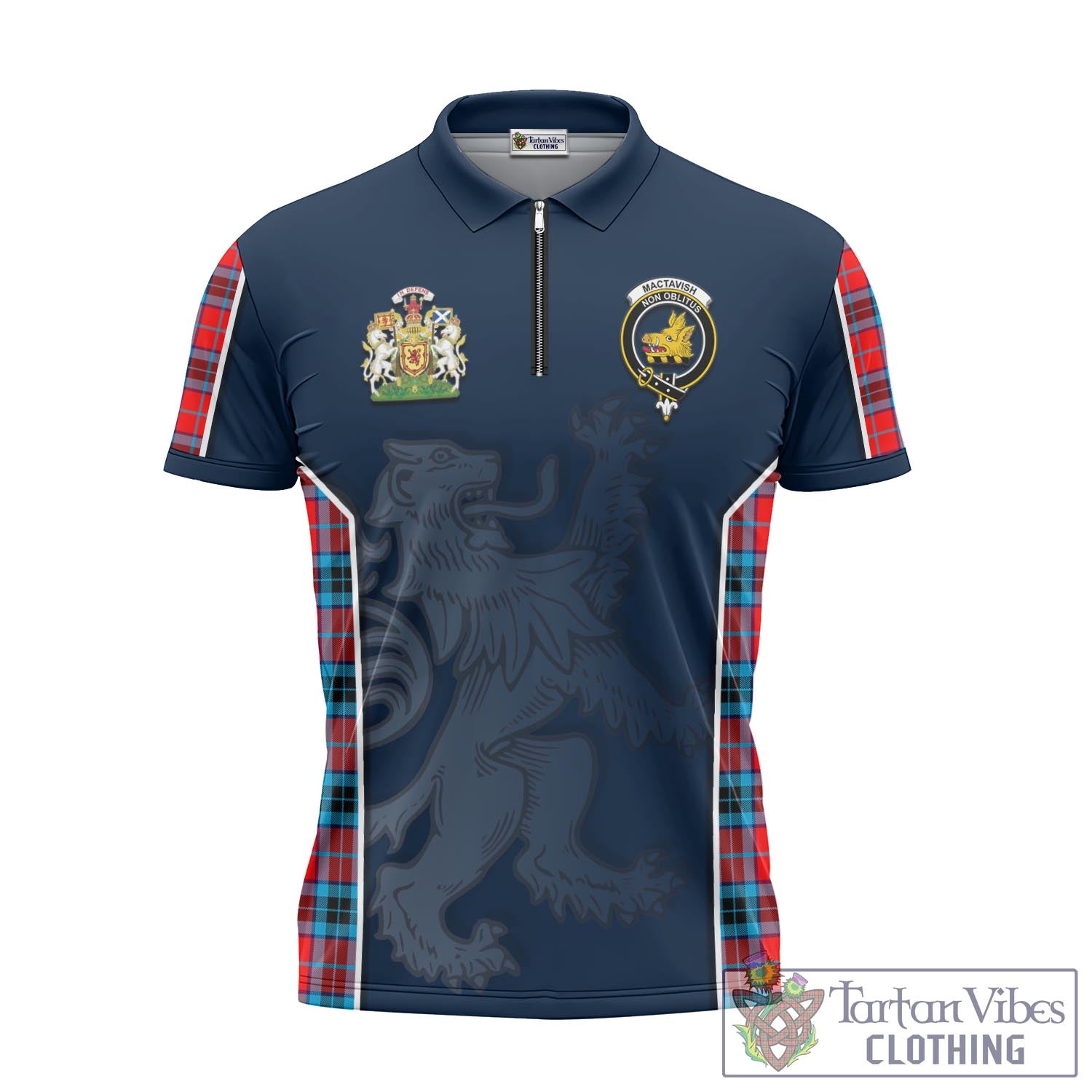 Tartan Vibes Clothing MacTavish Modern Tartan Zipper Polo Shirt with Family Crest and Lion Rampant Vibes Sport Style