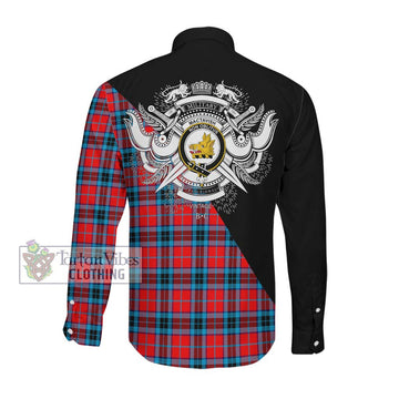 MacTavish (McTavish) Tartan Long Sleeve Button Shirt with Family Crest and Military Logo Style Men's Shirt - Tartan Vibes Clothing