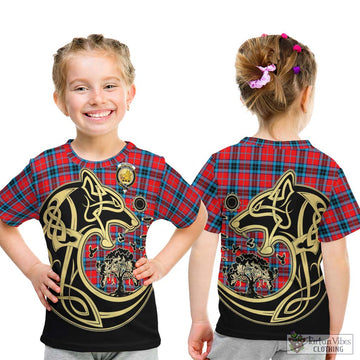 MacTavish (McTavish) Tartan Kid T-Shirt with Family Crest Celtic Wolf Style