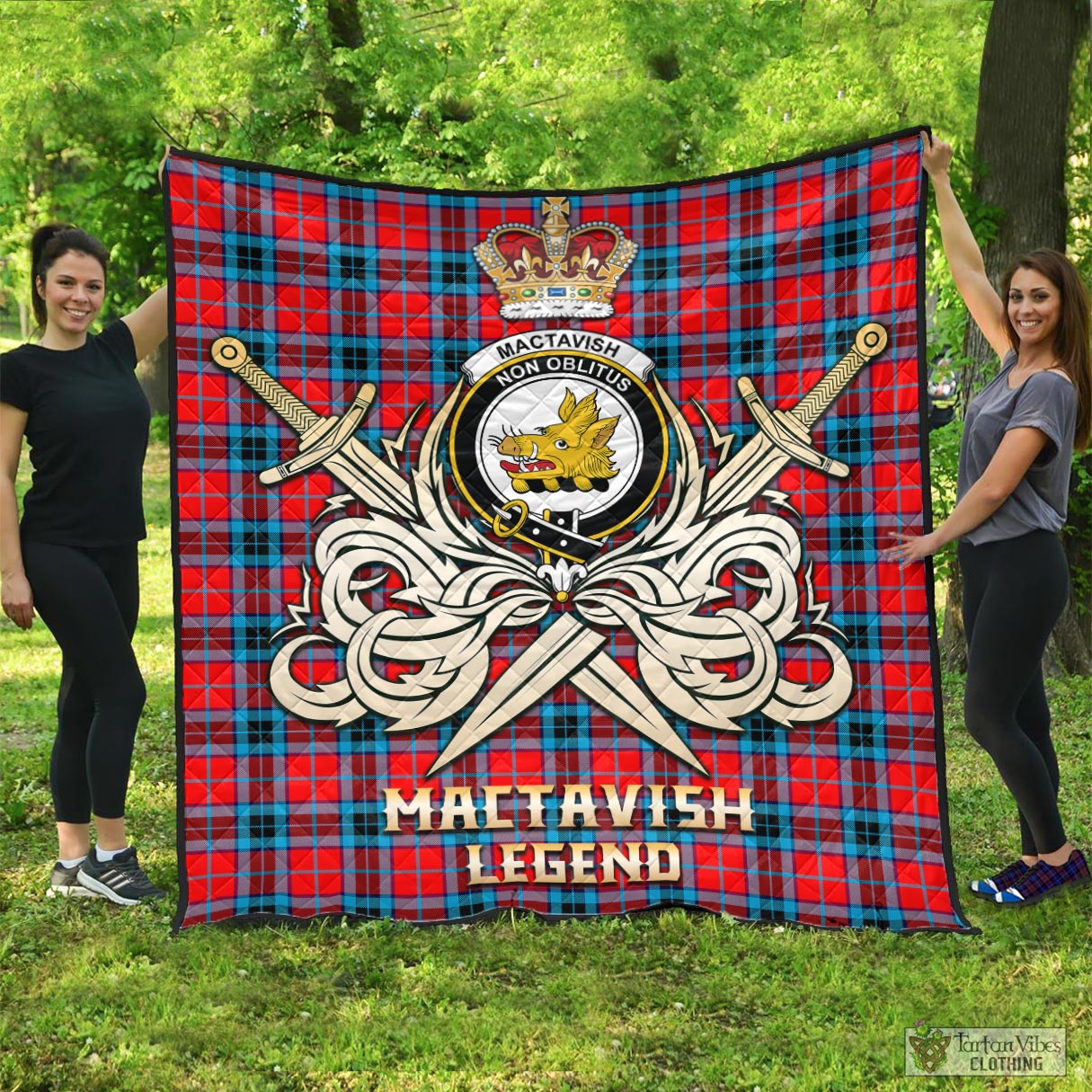 Tartan Vibes Clothing MacTavish Modern Tartan Quilt with Clan Crest and the Golden Sword of Courageous Legacy