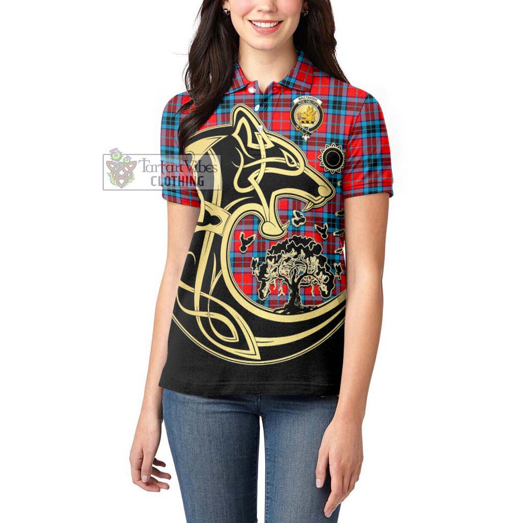 MacTavish (McTavish) Tartan Women's Polo Shirt with Family Crest Celtic Wolf Style - Tartanvibesclothing Shop