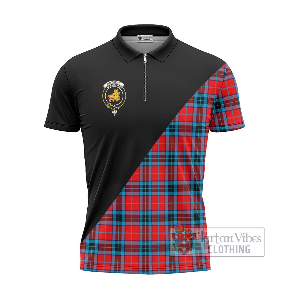 MacTavish (McTavish) Tartan Zipper Polo Shirt with Family Crest and Military Logo Style - Tartanvibesclothing Shop