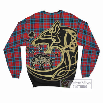 MacTavish (McTavish) Tartan Sweatshirt with Family Crest Celtic Wolf Style