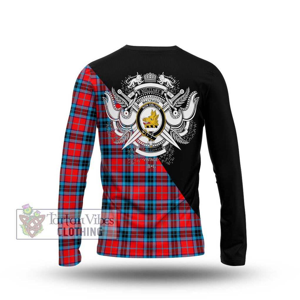 MacTavish (McTavish) Tartan Long Sleeve T-Shirt with Family Crest and Military Logo Style - Tartanvibesclothing Shop