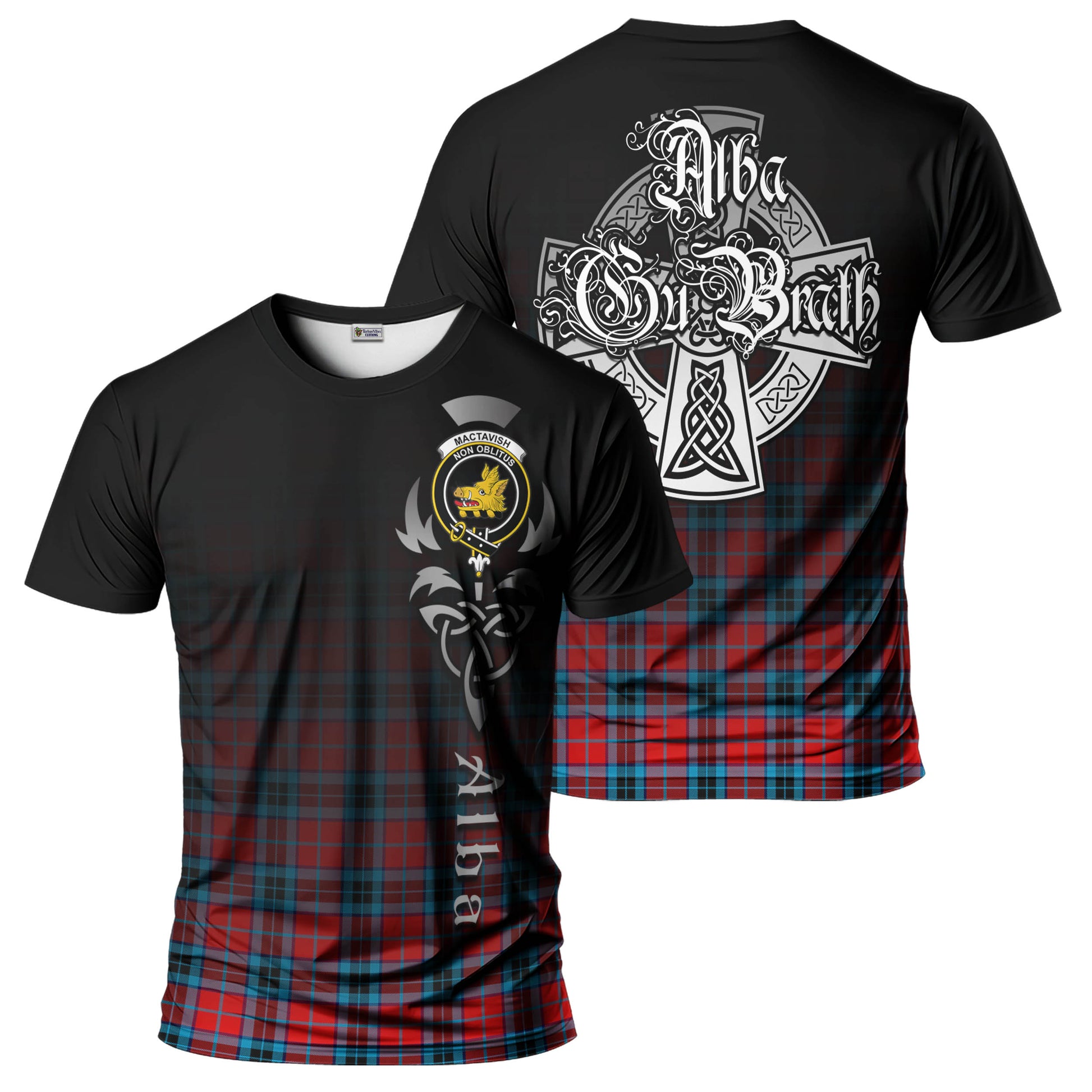 Tartan Vibes Clothing MacTavish Modern Tartan T-Shirt Featuring Alba Gu Brath Family Crest Celtic Inspired