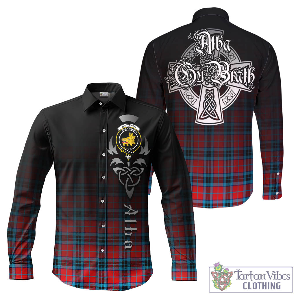 Tartan Vibes Clothing MacTavish Modern Tartan Long Sleeve Button Up Featuring Alba Gu Brath Family Crest Celtic Inspired