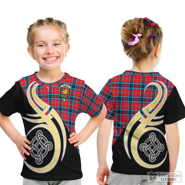 MacTavish (McTavish) Tartan Kid T-Shirt with Family Crest and Celtic Symbol Style