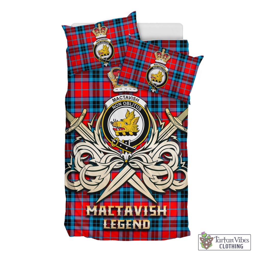 Tartan Vibes Clothing MacTavish Modern Tartan Bedding Set with Clan Crest and the Golden Sword of Courageous Legacy